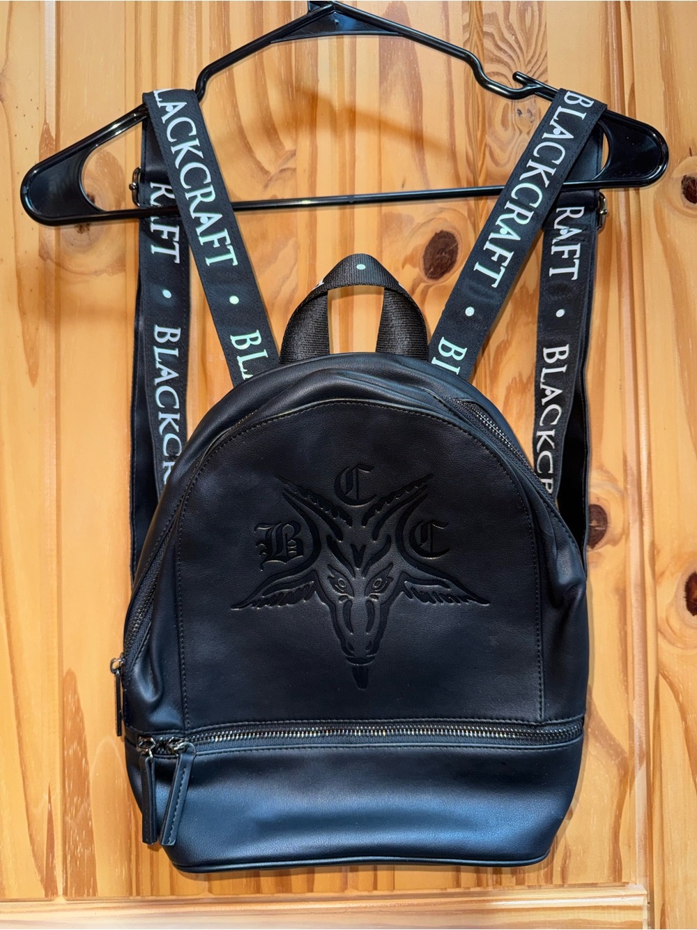 Blackcraft Black Leather Logo Backpack with Branded Straps